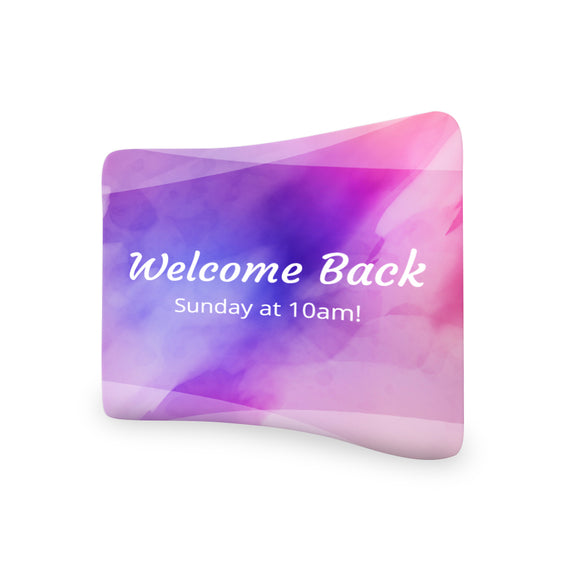 Church Welcome Back Sunday at 10 AM Curved Tension Fabric Media Wall Backdrop - Backdropsource