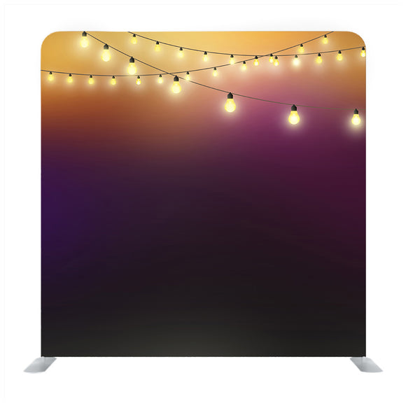 Festive Background with Garlands At The Upper Side, Strings With Glowing Lights Media Wall - Backdropsource