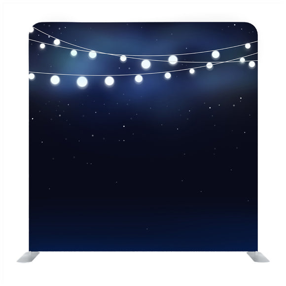 Garland Light Design on Blue Background Media Wall - Backdropsource