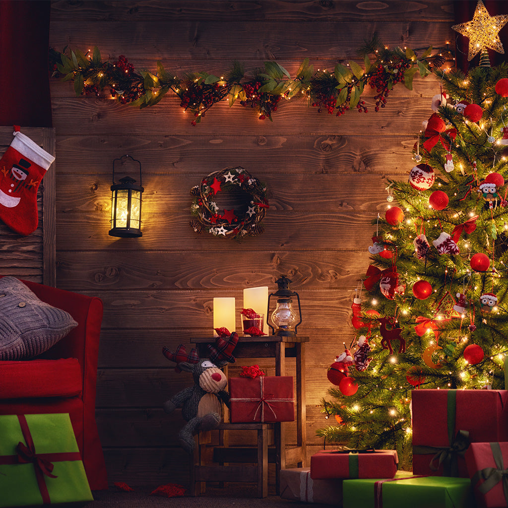 Beautiful Living Room Decorated for Christmas - Backdropsource